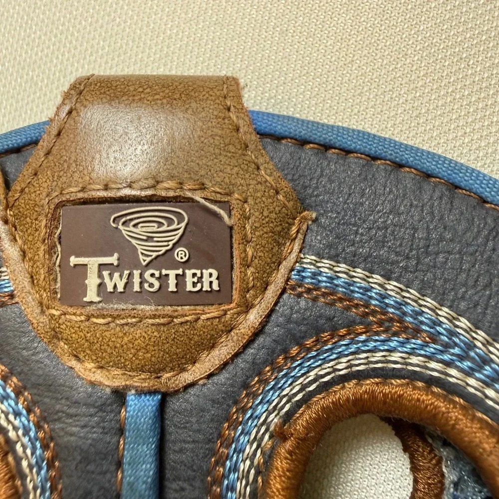 Twister Kids‎ Brown Navy Blue Western Cowboy Boots Size 12 Pull Holes Stitching